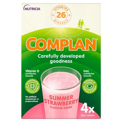 Complan Summer Strawberry Flavour Drink, 4 x 55g