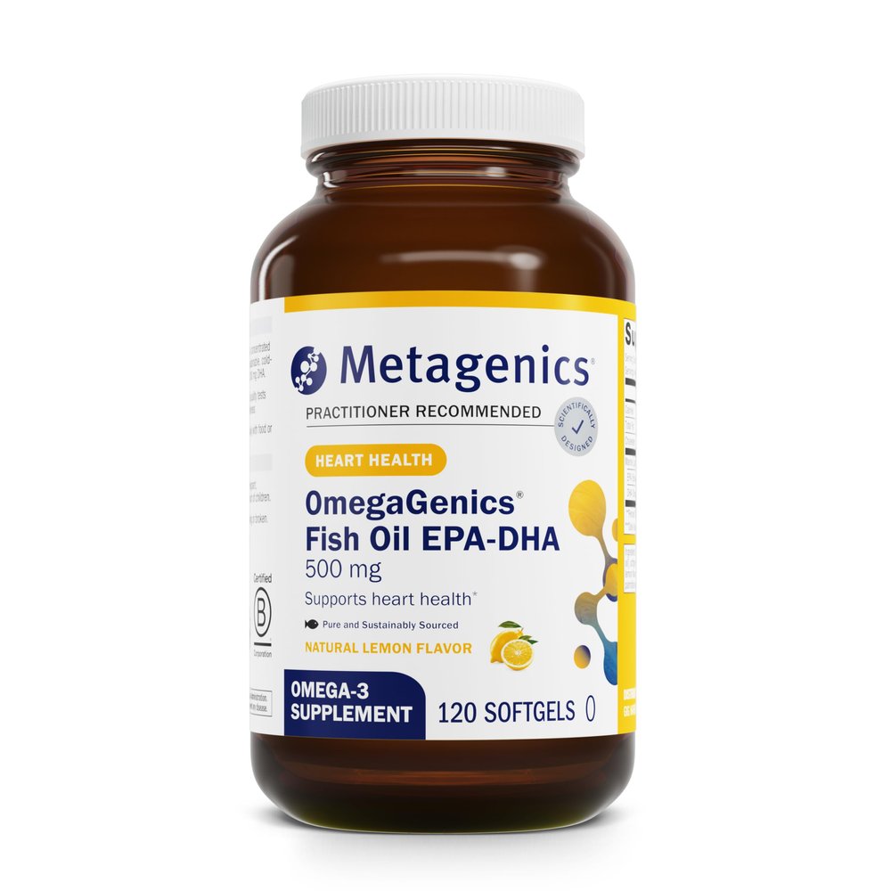 OmegaGenics, Fish Oil EPA-DHA, Natural Lemon, 500 mg, 120 Softgels, Metagenics