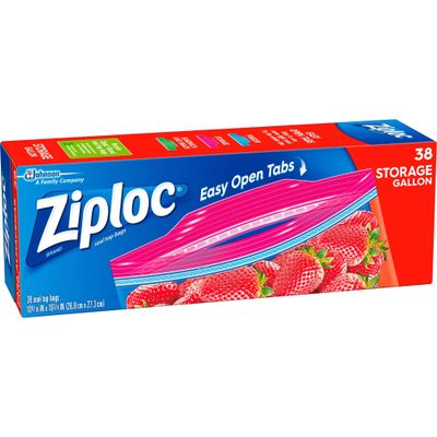 Double Zipper Storage Bags, Plastic, 1 gal, 1,75 mil, Clear, 40/Box