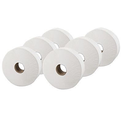 2Work Jumbo Toilet Roll 2-Ply White 92mmx410m Core 76mm (Pack of 6) 2W70203