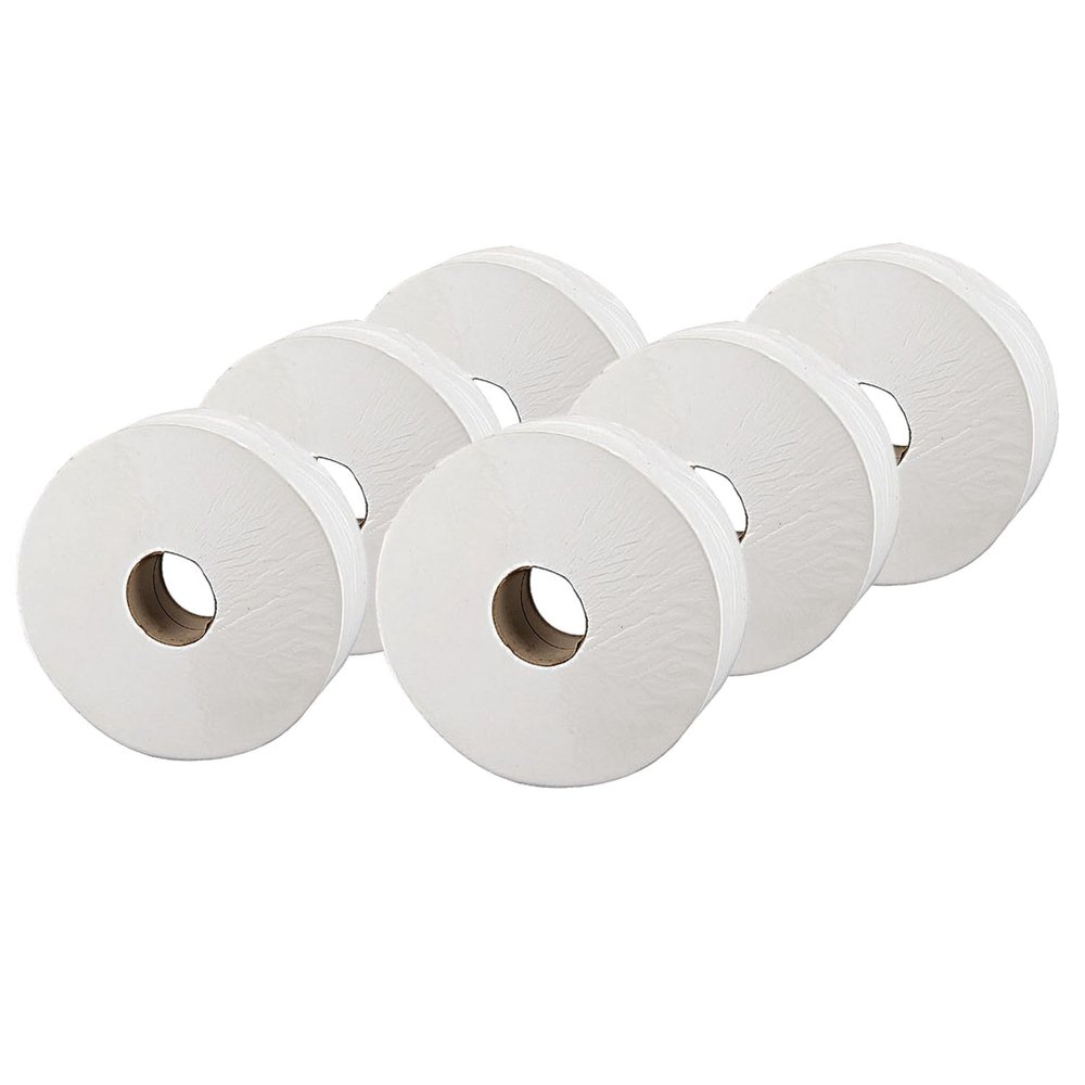 2Work Jumbo Toilet Roll 2-Ply White 92mmx410m Core 76mm (Pack of 6) 2W70203