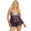 Shirley of Hollywood Number 96121 Queen Size Purple Sequin Embroidery and Sheer Net Babydoll view 1