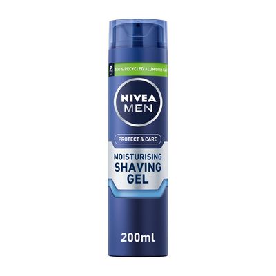 NIVEA MEN Protect & Care - Moisturising Men Shaving Gel - Beard Care - Enriched With Aloe Vera & Pro-Vitamin B5 - Smooth Glide & Close Shave - For Dry Skin - 200 ml