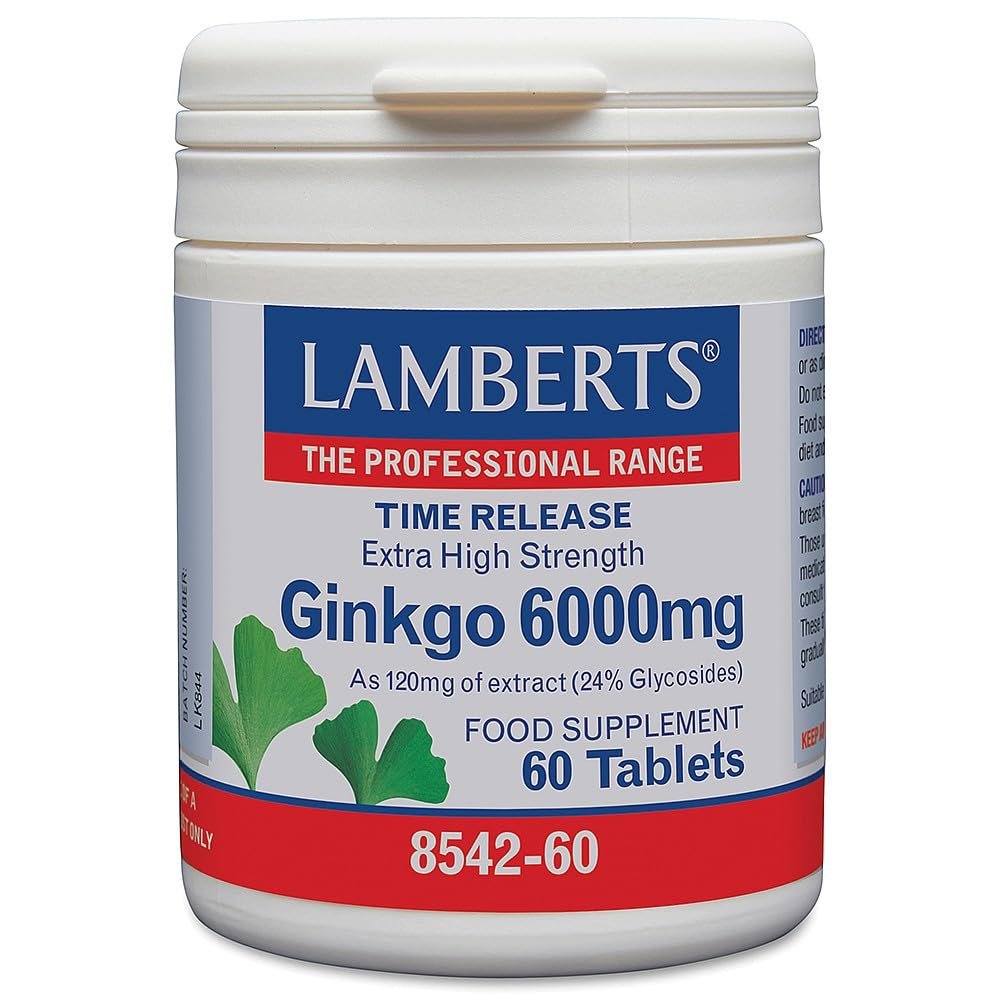 Lamberts Ginkgo Biloba 6000mg Time Release for Gentle Absorption  180 Vegan Tablets
