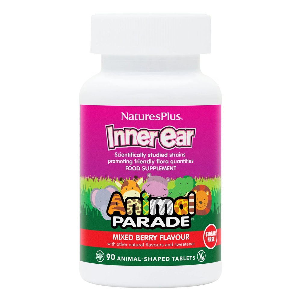 NaturesPlus Animal Parade Chewable Inner Ear Support - Natural Cherry Flavour - Chewable Probiotics Supplement for Kids - Vegetarian, Gluten Free - 90 Animal Shaped Tablets