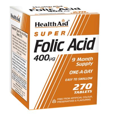 HealthAid Folic Acid 400g - 270 Tablets (Package may vary)
