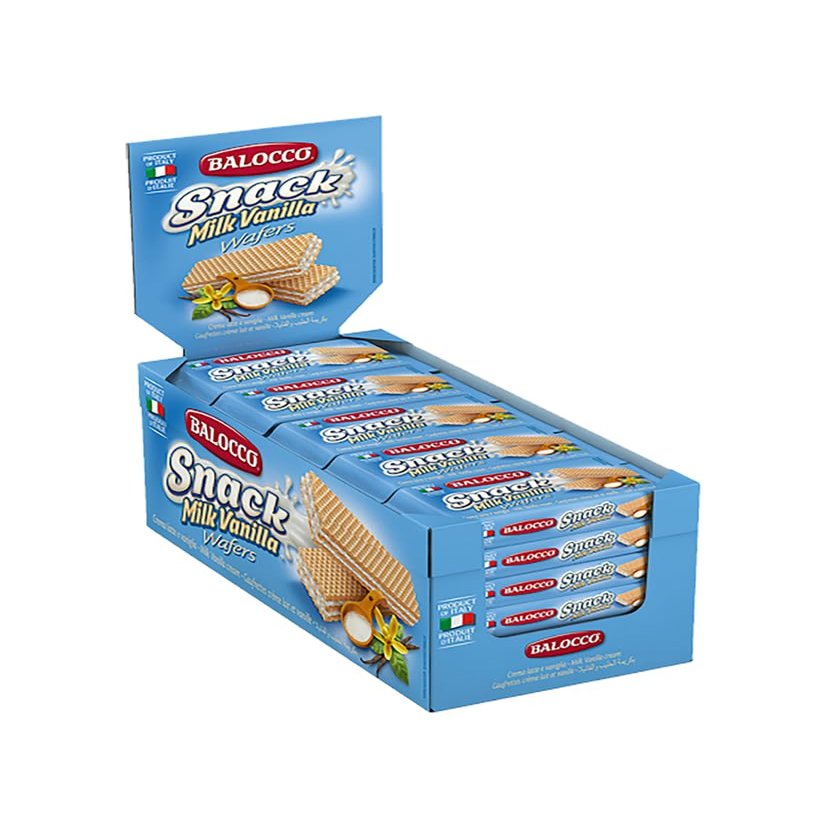 Balocco Snack Milk Vanilla Wafers, Pack of 30 x 45g, red