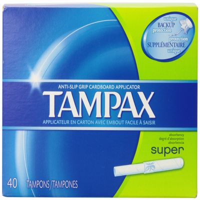 Anti-Slip Grip Cardboard Applicator, Super absorbency Tampons 40 Count by Tampax