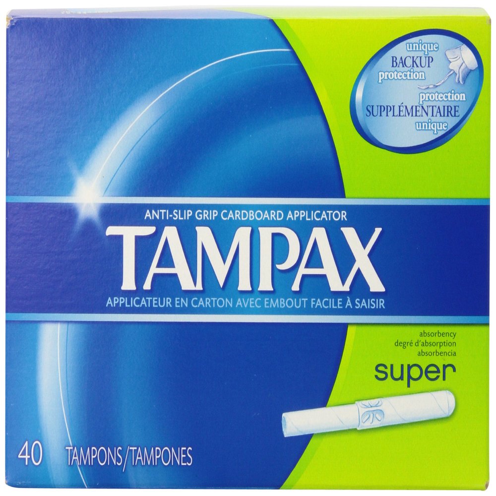 Anti-Slip Grip Cardboard Applicator, Super absorbency Tampons 40 Count by Tampax