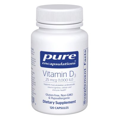 Pure Encapsulations Vitamin D3 1,000 IU - Hypoallergenic Vitamin D Supplement - Immune System, Bone and Muscle Function Support - 120 Capsules