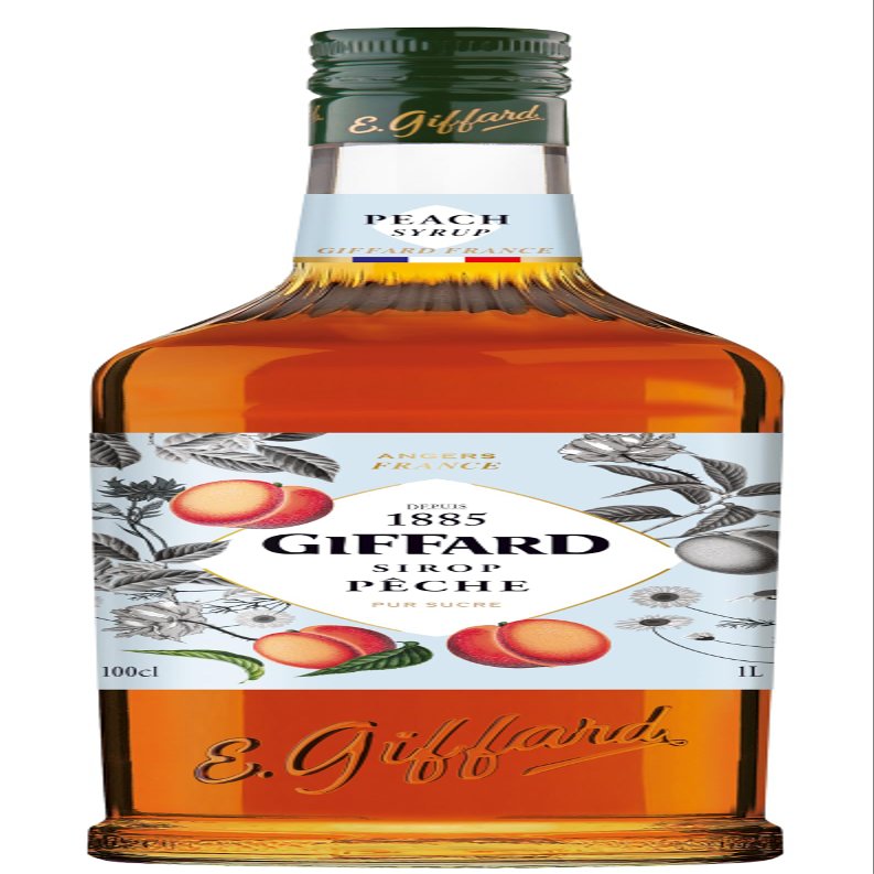 GIFFARD - Peach Syrup - French Recipe and Manufactured - Fruity and Gourmet - 1 Litre, 0.0% vol, 100cl
