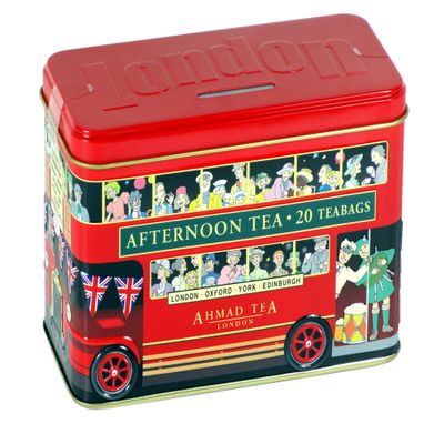 Ahmad Tea London Bus Money Box Caddy with English Breakfast Tea - 20 Teabags