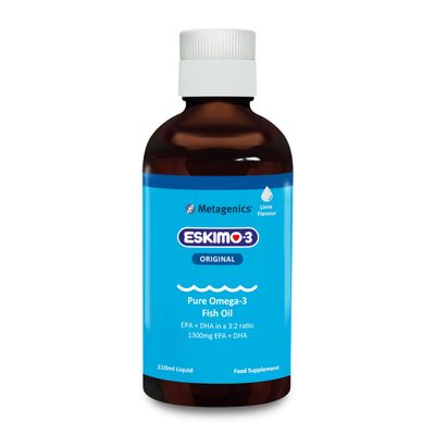 Eskimo-3 Fish Oil Liquid by Metagenics - Source of Omega-3 and Essential Fatty Acids EPA & DHA - Lime, 210ml