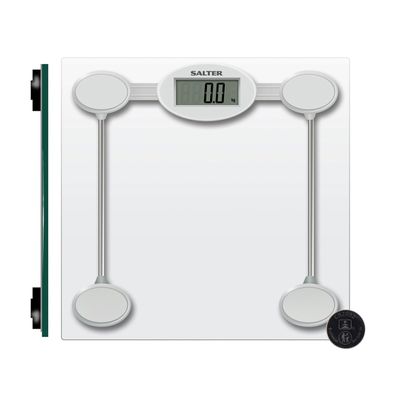 Salter 9018S SV3R Digital Bathroom Scale Electronic Body Weight Scale, Fitness Scale with 180 KG Capacity, Easy to Read LCD Display, Tap to Start, Large Toughened Glass Platform, Batteries Included