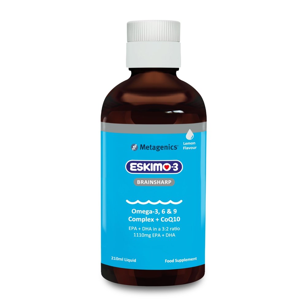 Eskimo-3 Brainsharp Fish Oil by Metagenics - Omega-3, 6 & 9 + CoQ10 for Memory & Concentration - 1110mg EPA & DHA - Lemon Flavour, 210ml