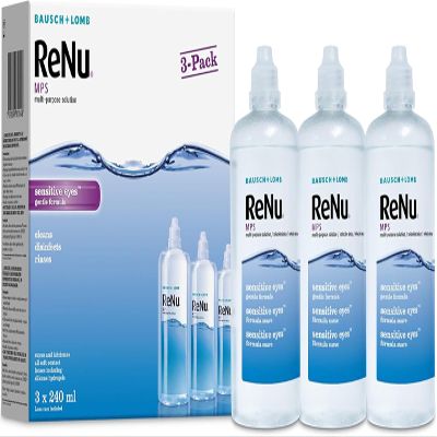 ReNu Multi-Purpose Contact Lens Solution 3 x 240 ml - Soft Contact Lenses for Comfortable Wear - Gentle on Sensitive Eyes - Clean, Disinfect, Rinse, Lubricate and Store your Lenses, Lens Case Included