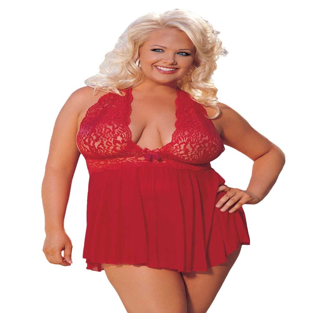 Shirley Of Hollywood Women'S Babydoll Lace And Net (Red- Plus Size)