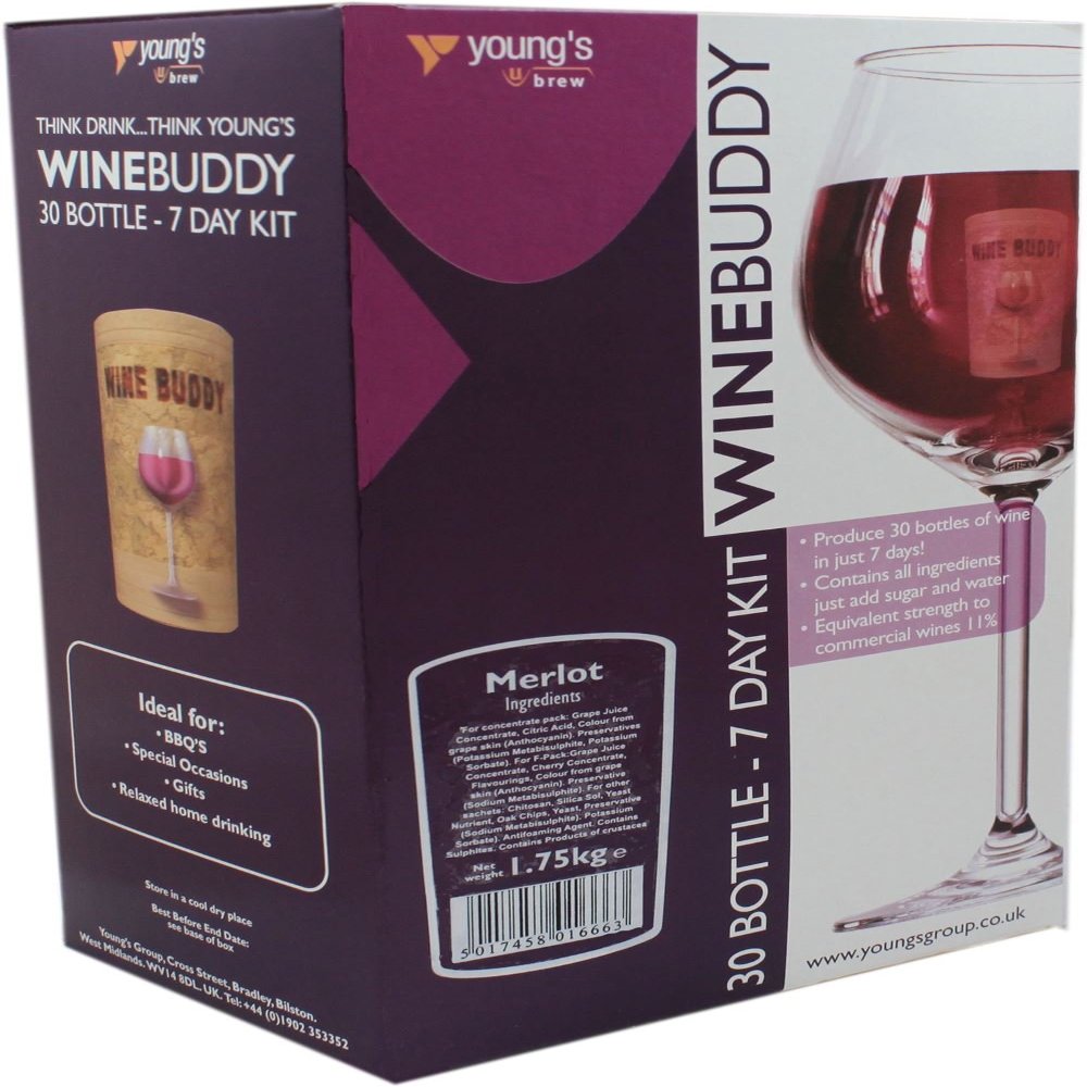 Home Brew & Wine Making - Winebuddy 30 Bottle Red Wine Refill - Merlot Ingredient Kit