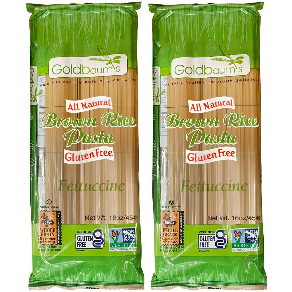 Goldbaums Fettuccine Brown Rice Pasta - Pack of 2 x 450G Flat Pasta - Kosher Certified Gluten Free Non-GMO Wheat Free Dairy Free Whole Grain Pasta