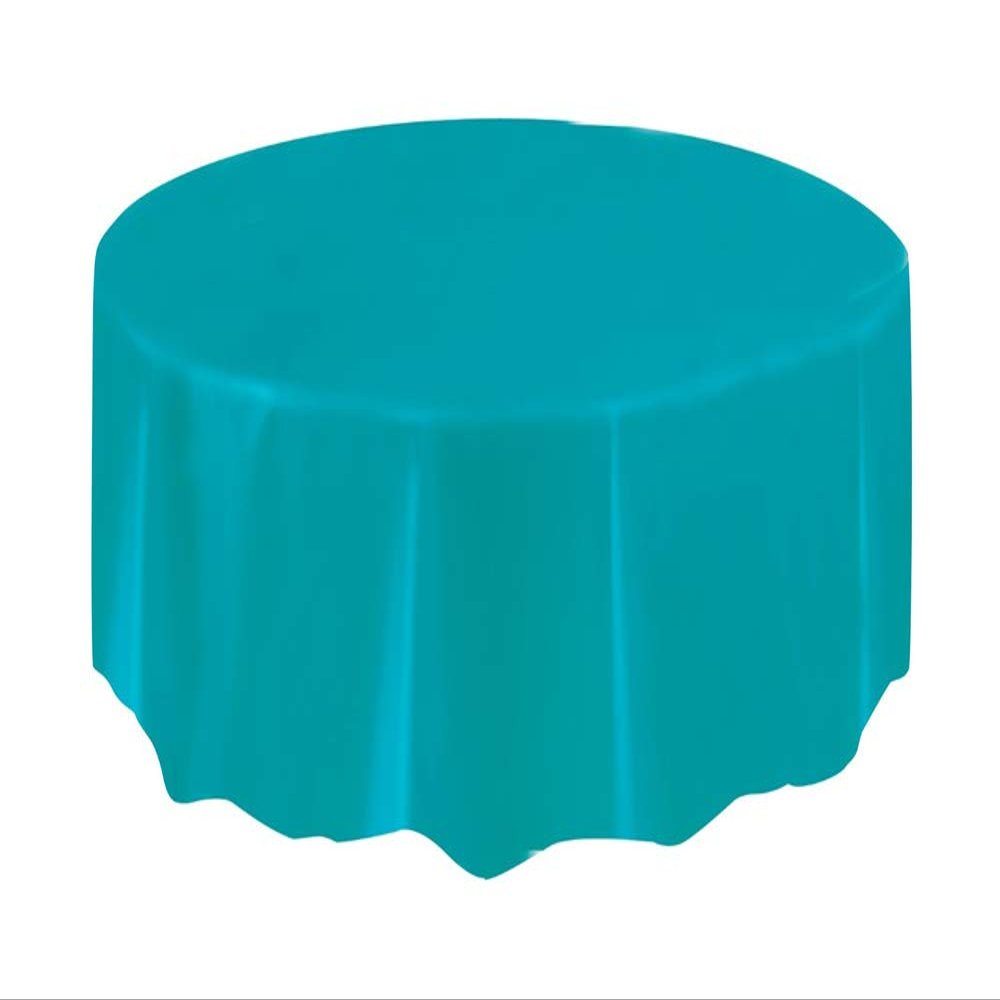 Unique Party 50123 - Round Teal Plastic Tablecloth, 7ft
