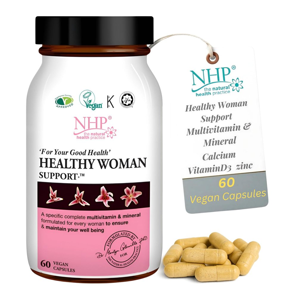 NHP Advanced Healthy Woman Support Complete Multivitamin & Mineral Formula for Womens Health, Energy, Vitality & Immunity 30+ Active Nutrients for Wellness & Hormonal Balance 60 Vegan Capsules