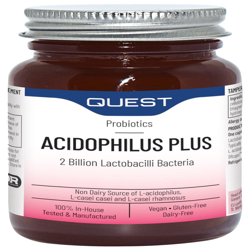 Quest Acidophilus Plus Probiotic Capsules 2 Billion CFU for Immune & Digestive Support. Helps Restore Gut Friendly Bacteria & Regulate Immune Responses. Vegan & Gluten Free (120 Capsules)