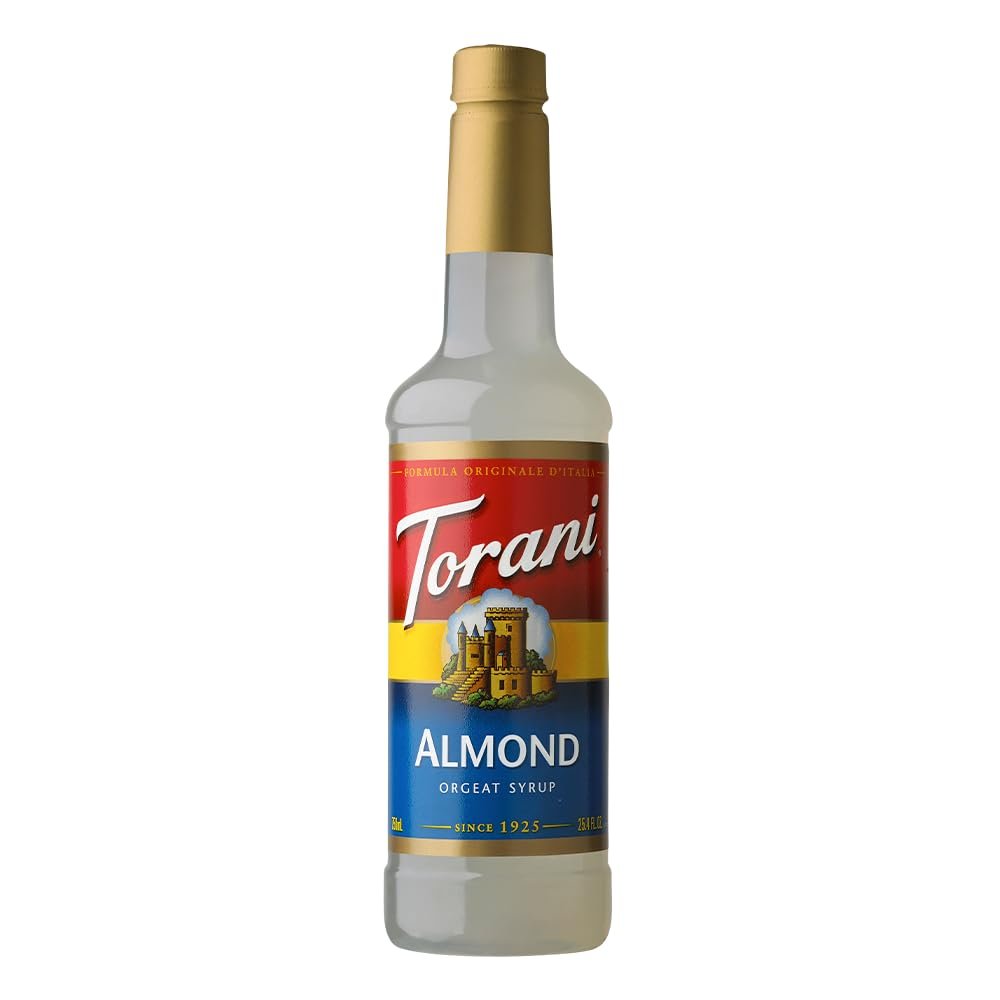 Torani Almond Coffee Syrup (750ml) - Pure Cane Sugar Almond Syrup Flavouring for Lattes, Cappuccinos & Hot Drinks - Subtle Nutty Taste, Vegetarian-Friendly