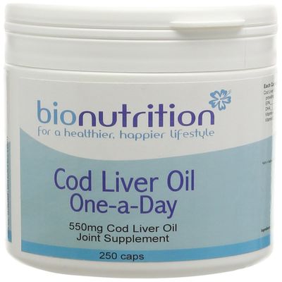 Bio Nutrition Cod Liver Oil 550mg one-a-Day - Joint & Bone Health Supplement - 250 caps
