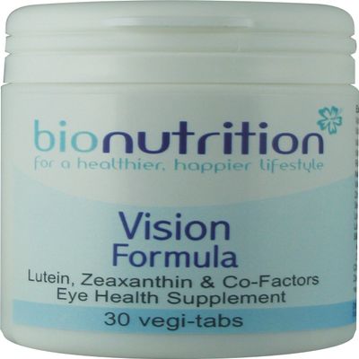Bio Nutrition Vision Formula : Eye health nutrients : Lutein, Zeaxanthin, Bilberry and Lycopene : 30 vegi-tabs