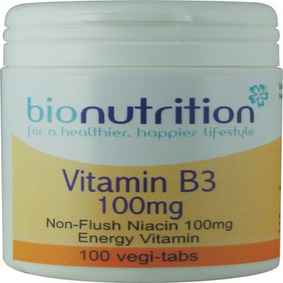 Bio Nutrition Vitamin B3 100mg : Energy and Performance Vitamin : 100 vegi-tabs