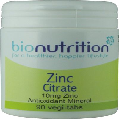 Bio Nutrition Zinc Citrate - 10mg Zinc : Antioxidant Mineral : 90 vegi-tabs