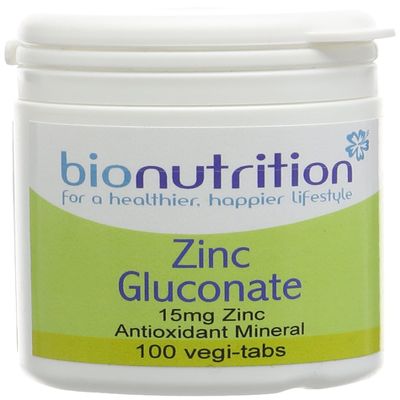 Bio Nutrition Zinc Gluconate - 15mg Zinc - Antioxidant Mineral - 100 vegi-tabs