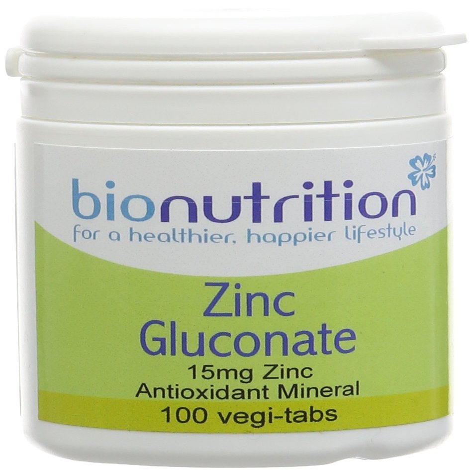 Bio Nutrition Zinc Gluconate - 15mg Zinc - Antioxidant Mineral - 100 vegi-tabs