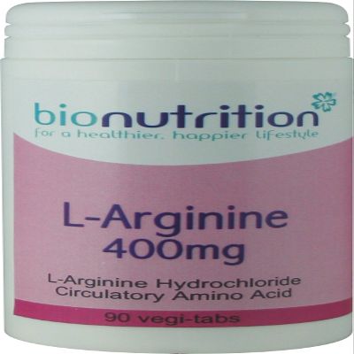 Bio Nutrition L-Arginine 400mg : Healthy Heart Amino Acid Supplement : 90 vegi-tabs