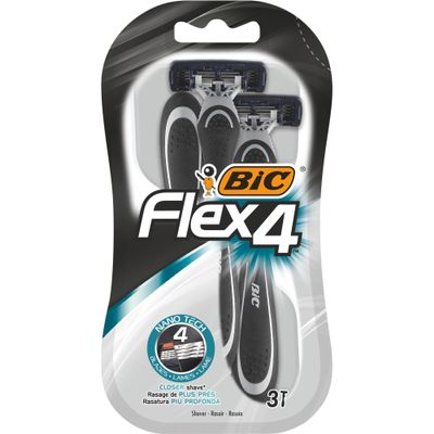 BIC Flex 4 Comfort men's razors with lubricating strip for a smooth and precise shave, Pack of 3 razors