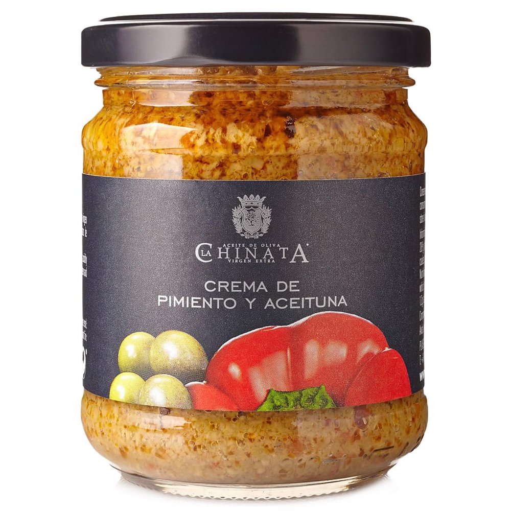 La Chinata, Spanish extra virgin oil vegetable spread, peppers and green olives, 180 gr, glass recipient