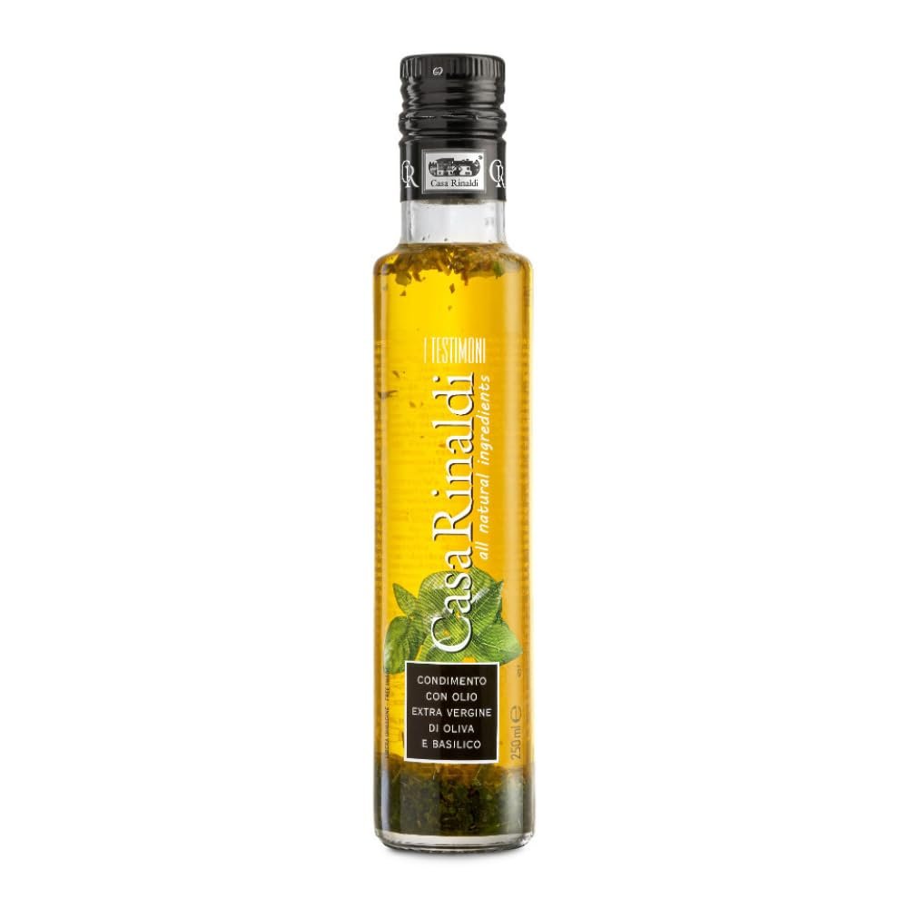 Casa Rinaldi - Food Seasoning "I Testimoni" with Extra Virgin Olive Oil and Basil, Fresh and Aromatic Flavor, 250ml Bottle