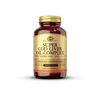 Solgar Super Cod Liver Oil Complex Softgels - Pack of 60 - Essential Fatty Acids, Vitamin A & D - Brain, Vision and Heart Health Support