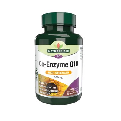Natures Aid Co-Q-10 100mg Co-Enzyme Q10 Supports Energy Production & Heart Function High Strength Ubiquinone Pack of 90 Softgels Gluten Free Non-GMO Sunflower Oil Base for Absorption