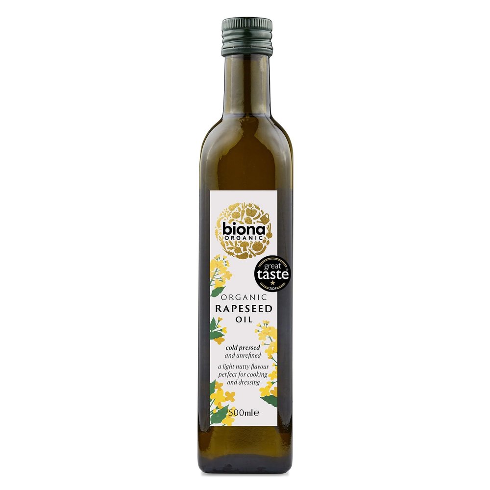 Biona Organic Cold Pressed Rapeseed Oil 500ml - Great Taste Award 2024 Winner - Unrefined, Light Nutty Flavour - Low in Saturated Fat - Ideal for Cooking, Roasting & Salad Dressings - Vegan