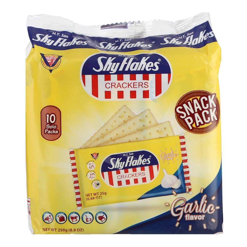 M.Y San Sky Flakes Crackers Garlic Flavour - 10x25g
