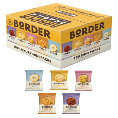 Border Biscuits 100 Packs, Multipacks Box, 5 Flavour Variety 2 per pack, Individually Wrapped Cookies, Gift Set, Hotels, B&Bs, Conference, Office, Meeting Room, School Lunch Box, Uni, College, Cafe