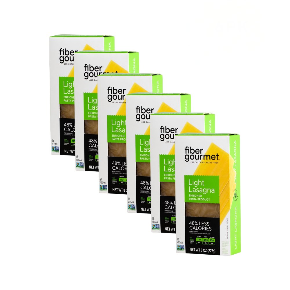 Fiber Gourmet Pasta - Light Lasagna Pasta - Low Net Carb, Fiber-Rich, Low Calorie, Healthy Pasta - Made in Italy, Kosher, Vegan, Non-GMO - 8 Oz, Pack of 6