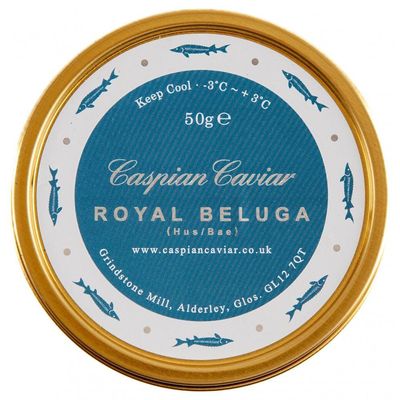 Caspian Caviar Royal Beluga Hybrid Caviar 50g | Premium & Luxury Sturgeon | Malossol Caviar with Large Dark Grey Pearls | Rich, Buttery & Creamy Flavour | Perfectly Farmed in Italy