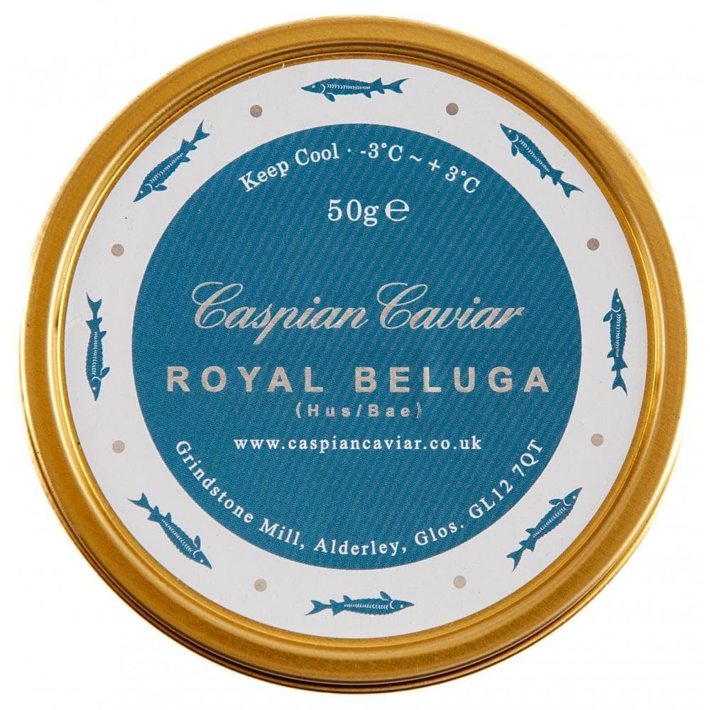 Caspian Caviar Royal Beluga Hybrid Caviar 50g | Premium & Luxury Sturgeon | Malossol Caviar with Large Dark Grey Pearls | Rich, Buttery & Creamy Flavour | Perfectly Farmed in Italy