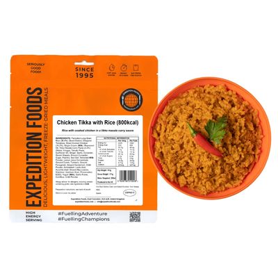EXPEDITION FOODS Chicken Tikka with Rice (High Energy Serving / 800kcal) | Freeze-Dried Camping & Hiking Food