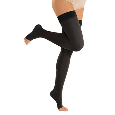 Solidea Marilyn Class 2 Thigh Hold-up Stockings: Nero, M, Plus, Open Toe