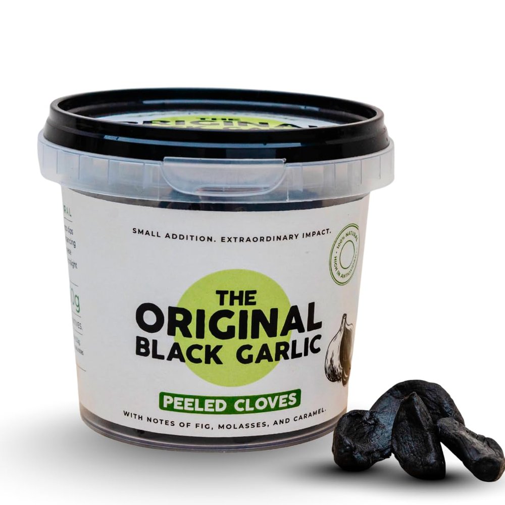 The Original Black Garlic Peeled Cloves  Sweet & Savoury Gourmet Black Garlic, Aged to Perfection, Ready-to-Eat, 100% Natural & Vegan (150 g (Pack of 1))