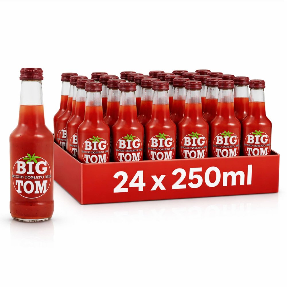 Big Tom Spiced Tomato Juice for Bloody Mary Mix - 250ml Bottles (24 Pack) | Vegan-Friendly Drink