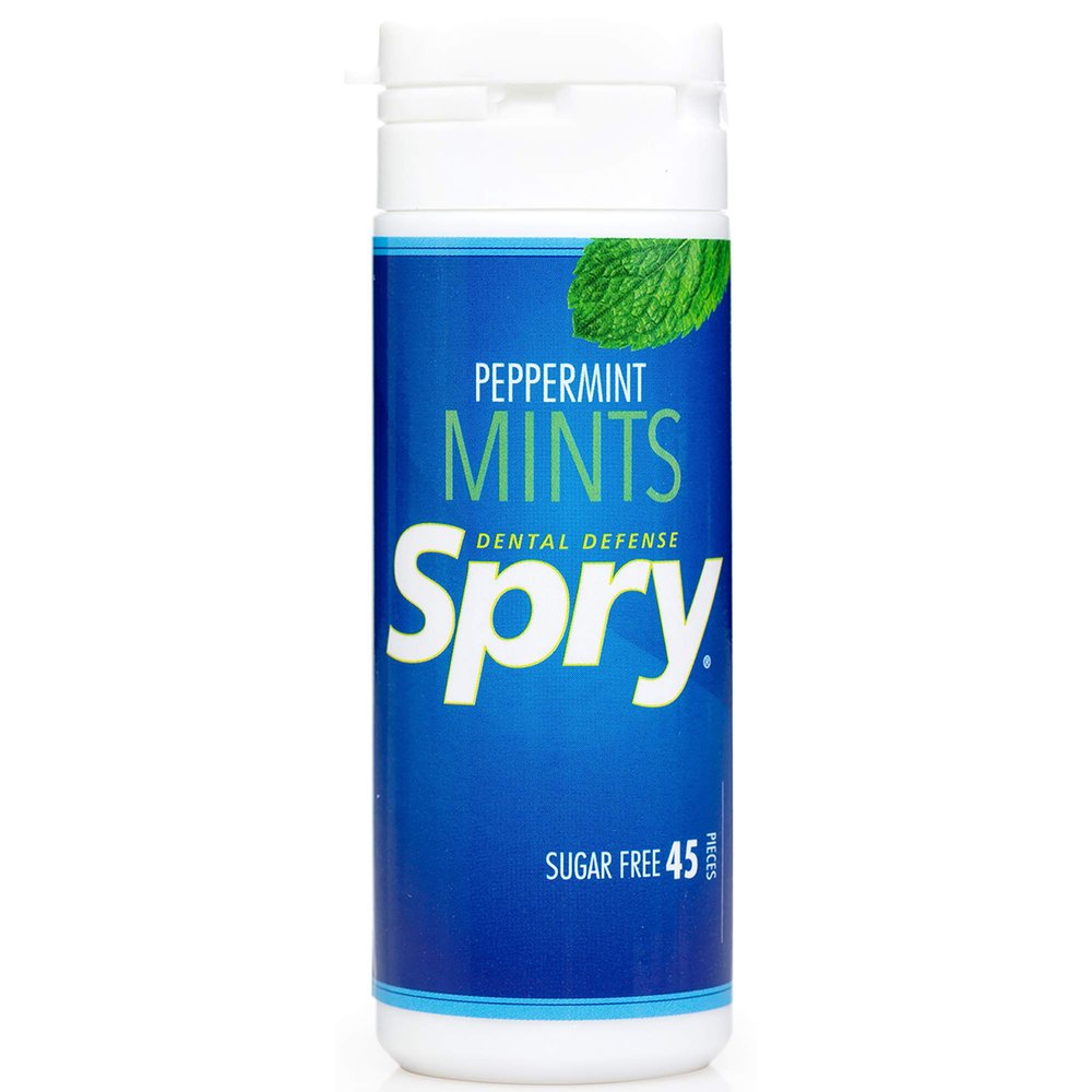 Spry Xylitol Peppermint Mints Sugar Free Candy - Promote Oral Health, Increase Saliva Production, Stop Bad Breath, Non-GMO, Gluten-Free, 45 Count (Pack of 1)